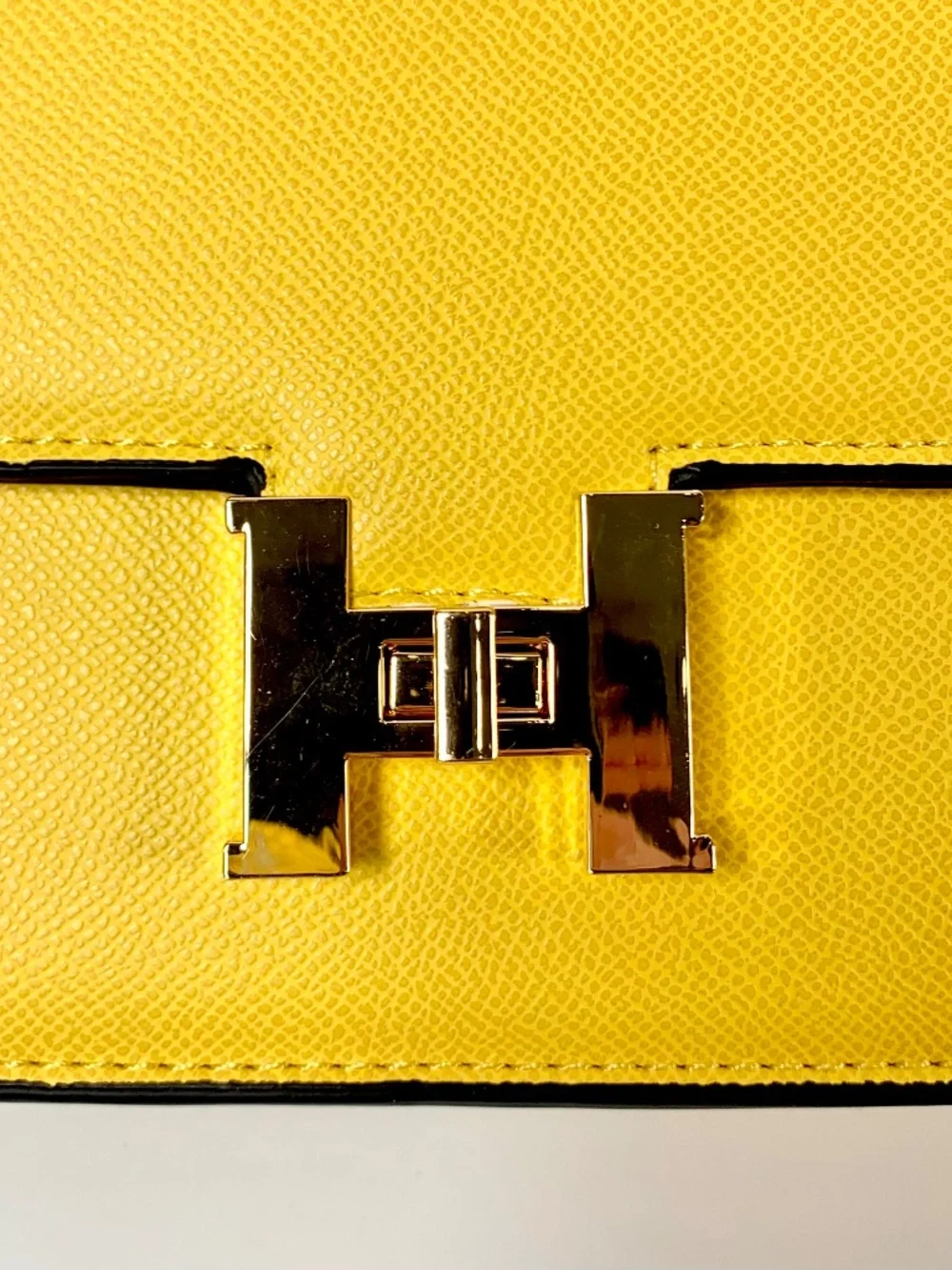 Gold Initial H Closure Crossbody Shoulder Bag Vibrant Yellow Box Silhouette